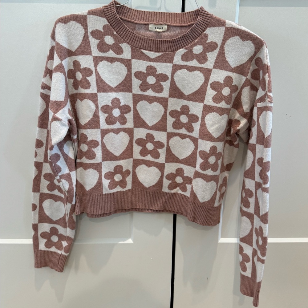 Debut Mauve and Cream Patterned Sweater